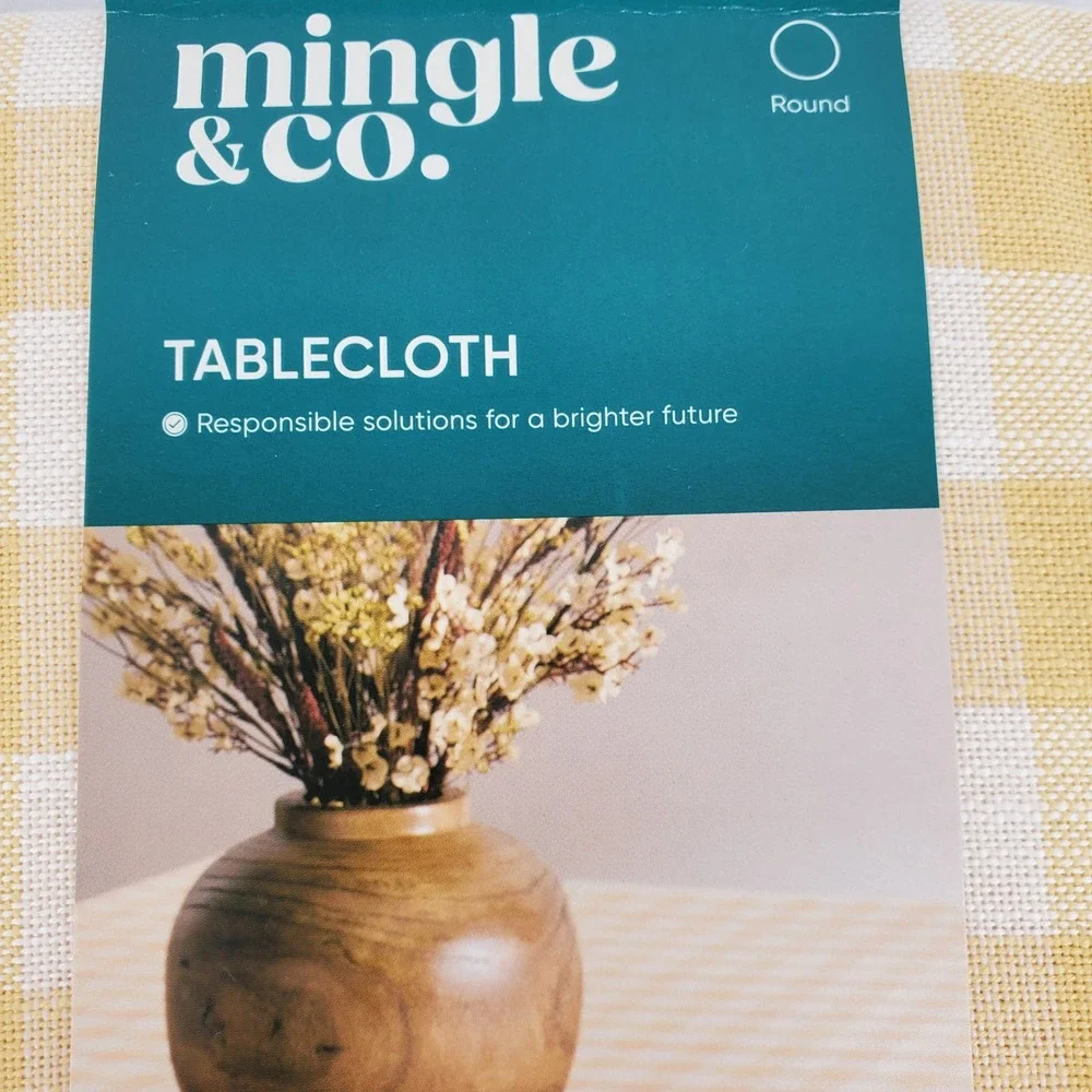 Mingle & Co Yellow Gingham Round Tablecloth 70 Inch Farmhouse Cottagecore Spring